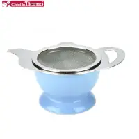 在飛比找momo購物網優惠-【Tiamo】不鏽鋼花茶壺形濾網組陶瓷底座-藍色(HG281