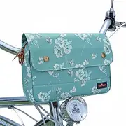 TOURBON Bike Canvas Bicycle Handlebar Bag Zipper Crossbar Front Frame Basket Pouch Cycling Saddebag Rear Rack Pannier (Grass green with Flower)