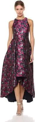 AIDAN MATTOX Floral Metallic Jacquard High Low Gown Evening Dress 2 Pink $275