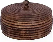 Handcrafted Wooden Mexican Tortilla Warmer Basket Indian Chapati Roti Bread Holder Box Pancake Keeper Serveware Hot Pot Casserole Dish With Lid Home Kitchen Dining Decor, Antique Brown, 23 x 7 cms