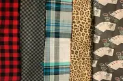 5 fabric scrap bundle, variety of prints and plaids, new fabric scraps