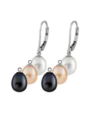Splendid Pearls Rhodium Plated 7-8mm Pearl Interchangeable Earrings
