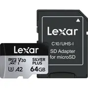 Lexar Professional 64GB Silver Plus MicroSDXC Memory Card