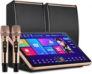 Karaoke System Set,18.5 inch Capacitive Touch Screen Karaoke Machine,Karaoke Desktop KTV Player with Wireless Microphone, Power Amplifier Function, AI Smart Voice Control the Song Function(White)