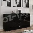 Modern Sideboard Buffet Cabinet Table Storage Gloss 2 Doors 5 Drawers Black