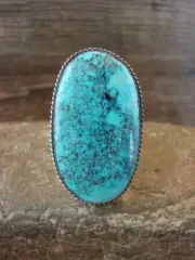 Navajo Sterling Silver Turquoise Adjustable Ring Size 10 to 12 Signed NJ
