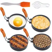 4 Pcs Stainless Steel Eggs Maker Non Stick Round Egg Cooker with Oil Brush