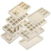 Set of 8 Velvet Jewelry Tray, Drawer Insert Divided Storage Holder Stackable