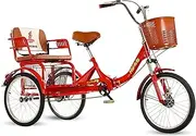 DEFGHIJ Tricycle for Adult 3 Wheel Bike with Shock Absorbing Front and Child Back Seat 1 Speed Three Wheeled Bicycles Cruise Trike for Seniors Women Men