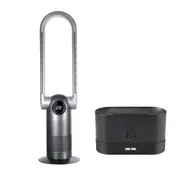 ACA Black Bladeless Floor Fan Cool Heat Airflow 9H Timer Remote Touch Control Diffuser Air Humidifier Set Home Office