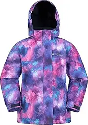 [Mountain Warehouse] Snowdrop Printed Kids Ski Jacket - Waterproof, Integrated Snowskirt, Detachable Hood, Adjustable Cuffs -Best for Snowboarding, Winter Sports Dark Purple 13 Years