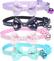 IDOLPET 4PCS Cat Collar Small Floral Cat Collar Safety Quick Release with Bell Cat Collar Adjustable Cat Collar with Bowtie for Cat Pup Kitty