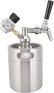 Mini Stainless Steel Automatic Beer Keg Spear Growler Coffee Barrel Container Kegerator, Kit Beer Keg Tap with Keg Pressure Gauge Spear
