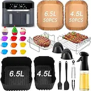 Tefal Hot Air Fryer Accessories - Airfryer Accessories for Tefal EY942B Dual Easy Fry XXL 11L (6.5/4.5L), Pack of 24 Air Fryer Accessories - Silicone Mould, Cooking Grate, Baking Paper, Oil Spray