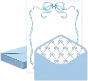 Whaline 30 Pack Blue Bow Stationery Paper Set Coquette Bowknot Letter Writing Paper with Envelopes for Birthday Baby Shower Invitation Office Printing, 8.5 x 11 Inch