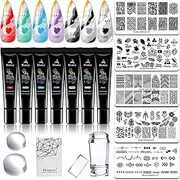 Nail Stamping Plates Set - 5pcs Templates, 7 Colors, Gel Nail Stamper, Scraper, Art Plates for