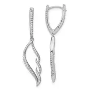 14k White Gold Real Diamond Wing Hinged Hoop Dangle Earrings