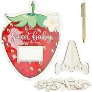DJAPWPX Strawberry-Themed Baby Shower Decor Kit - Includes Wooden Guest Book & Photo Frame | Gender-Neutral Berry Sweet Baby Party Set (60 Natural Wood Slices)