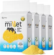 Millet Cat Litter, 98% Natural Grains Ingredients, Superb Odor Control, Quick&Well Clumping, Dust-free/Anti-Sticky/Flushable, Suitable for Multi Cats and Litter Boxes of All Types (4 Packs)