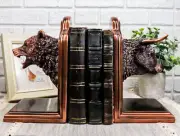 Bronze Plated Electroplated Bear and Bull Head Bookends Figurines Statues