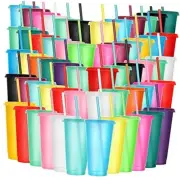 15 Pack Tumbler with Straw and Lid Bulk Glitter Plastic Cups Water Bottle