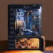 FUNPOLA 3D Wood Puzzle Book Nook Kit, Automobile Workshop Miniature Bookshelf Insert Décor with LED Lights, DIY Mechanical Model for Display, Unique Craft for Adults and Teens (Automobile Workshop)
