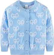 [BOBOYOYO] Baby Girls Cardigan Sweaters, Cotton Knit Sweater with Bow-Knot Pattern
