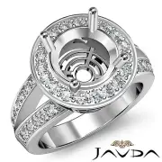 Round Semi Mount Platinum 0.67 Carat Halo Diamond Engagement Split Shank Ring