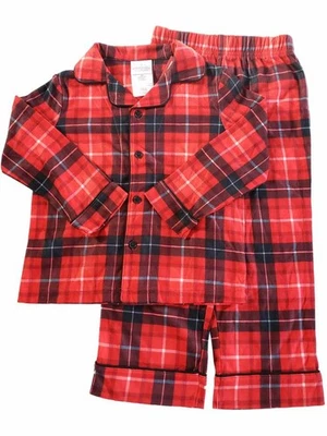Kids Red & Black Plaid Button Up Long Sleeve Two Piece Pajama PJ Sleepwear 4