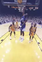 Forward Karl Malone Utah Jazz slam dunks the as forward Jerome Ker- Old Photo