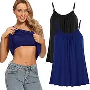 [Ibeauti] Womens Loose Camisole Top with Built in Padded Bra Flowy Pleated Tank Cami Top
