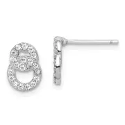Sterling Silver Rhodium-Plated Polished Cz Double Circle Post Earrings