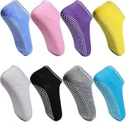 [AGDGV] 8 Pairs Non-Slip Grip Socks for Women,Yoga Pilates Socks with Rubber Dots Grips,Breathable Sports Ankle Socks for Dance/Barre/Hospital/Home Use