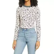ALL IN FAVOR NEW $29 Long Sleeve Cropped Top in Leopard Print Large