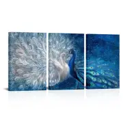 OuElegent Peacock Canvas Wall Art Blue and White Peacock Couple Painting Pict...