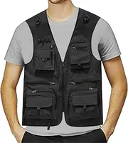 [Generic] Men's Outdoor Utility Vest Fishing Travel Hiking Vest Casual Lightweight Zip Up Cargo Jacket with Multi Pockets