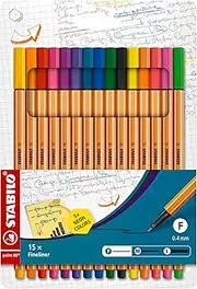 STABILO point 88 Fineliner - Wallet of 15 Assorted Colours incl 5 Neon Colours