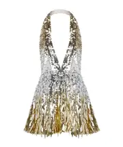 Kinara Sequin Dress M Silver/Gold