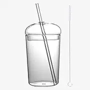 Smoothie Cup, Drinking Glasses with Lid, Iced Coffee to Go Cup, Glass with Lid and Straw, Drinking Glass with Straw and Lid for Juice, Coffee, Smoothies, Tea and Other Drinks
