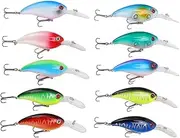 10Pcs Artificial Crankbait 3D Fishing Lure Kit for Bass Pikes Freshwater Fishing
