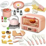 Microwave Toys Kitchen Play Set,Kids Pretend Play Electronic Oven with Play Food,Kids Cooking Sets with Play Pots and Pans,Cookware Utensils,Play Kitchen for Kids Ages 4-8