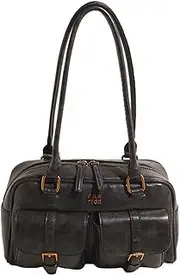 [AZURAOKEY] Leather Top Handle Bags for Women Top Handle Purse Retro Handbag Multi Pocket Satchel Bag Shoulder Bag Underarm Bag