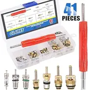 Glarks 41Pcs Car Air Conditioner Valve Core Schrader Valve Cores Accessories A/C R12 R134a Refrigeration Tire Valve Stem with Double Head Dual Dismantling Remover Installer Tool Assortment Kit