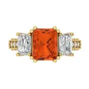 4.27Ct Emerald Cut Red 18k Gold Three Stone Engagement Promise Statement Ring