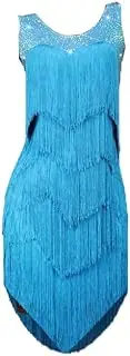 [JRUIA] Women's Tassel Latin Dance Dresses Tango Ballroom Competition Costume with Rhinestone Leotard Skirt for Samba Rumba