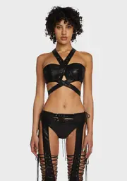 [DARKER WAVS] Compression Harness Bra Top - Black