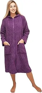 [ALLEN & MATE] Ladies 100% Cotton Towelling Bathrobe Dressing Gown, Bath Towel for Ladies With Zip, Womens Hooded Dressing Gowns