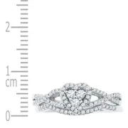 14k White Gold Round Diamond Heart Bridal Wedding Ring Set 3/8 Cttw