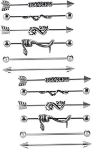 [ANDRESLAD] 2sets Stainless Steel Industrial Bar Earring Set Piercing Studs for Women 6pcs*2