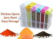 6 Pc-Set Kitchen Spice Jars-Rack-Easy Flow Plastic Storage Crystal Seasoning Box